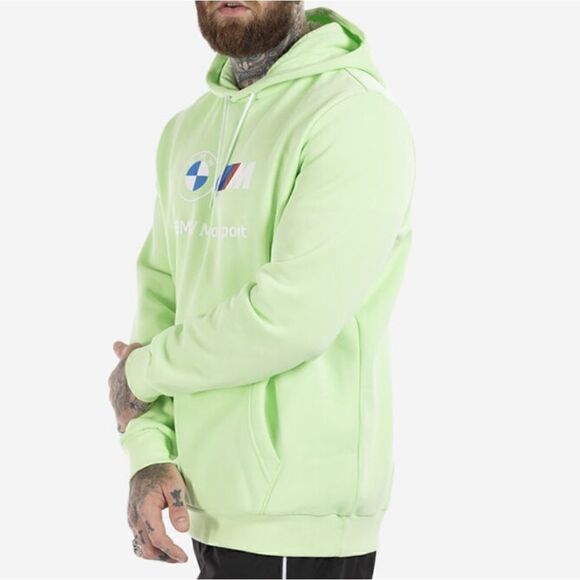Puma BMW MMS Essentials Fleece Hoodie Sweatshirt Men's Size Small S White Green - Picture 2 of 8
